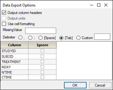 DataExportOptsdialog